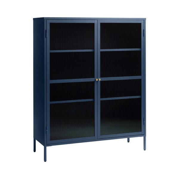 Mėlynos spalvos metalinė vitrina Unique Furniture Bronco, aukštis 140 cm-image-4