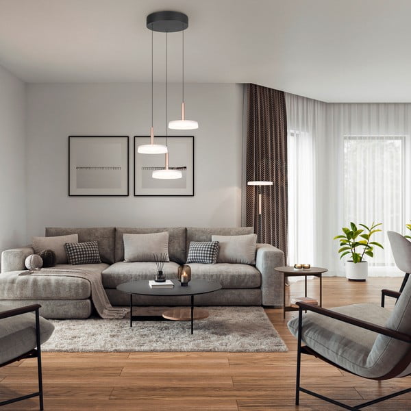 Kabantis šviestuvas juodos ir baltos spalvos/auksinės spalvos LED su pritemdymo funkcija ø 35 cm su stiklo gaubtu Celeste – Trio-image-1