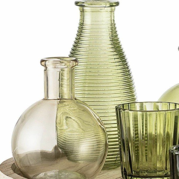 6 žalių stiklinių vazų su padėklu rinkinys "Bloomingville Votive-image-1