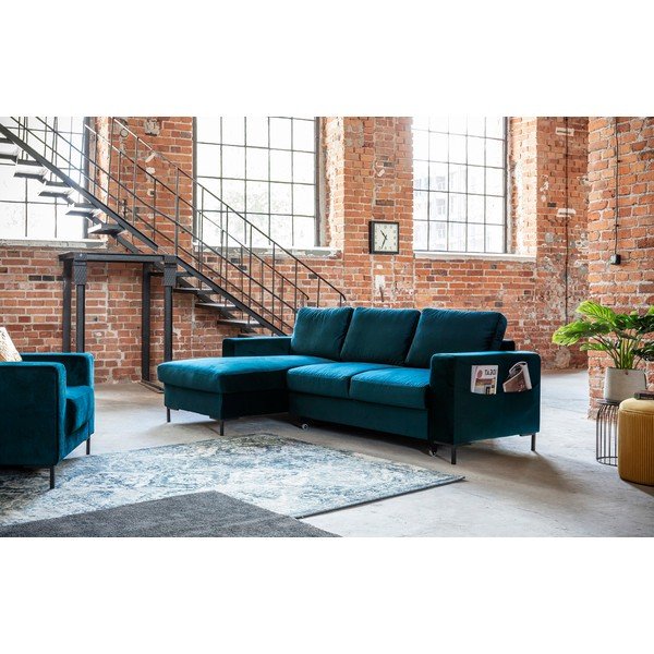 Iš velveto sulankstoma kampinė sofa smaragdinės spalvos (su kairiuoju kampu) Lofty Lilly – Miuform-image-4