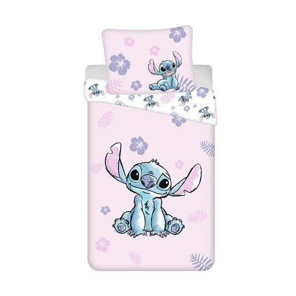 Šviesiai rožinės spalvos iš medvilnės viengulė vaikiška patalynė 140x200 cm Lilo & Stitch "Pink" – Jerry Fabrics