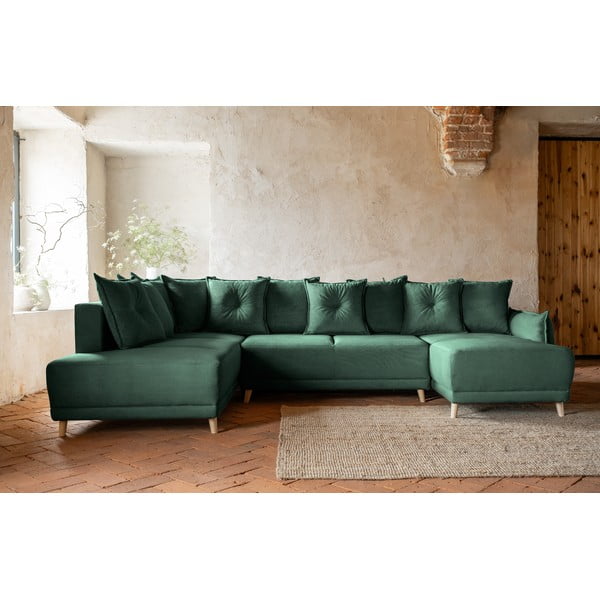 Sulankstoma kampinė sofa iš kordinio velveto žalios spalvos (su kairiuoju kampu/„U“ formos) Lazy Lukka – Miuform-image-1
