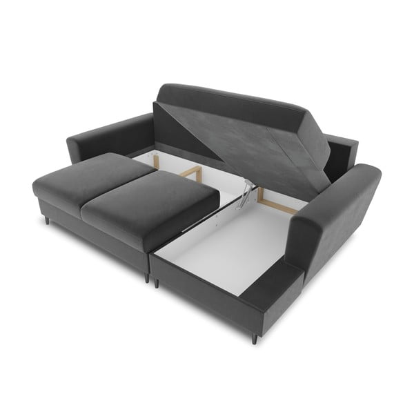 Šviesiai pilkos spalvos iš velveto sulankstoma/su sandėliavimo vieta kampinė sofa (su dešiniuoju kampu/su gultu) Kyoto – Cosmopolitan Design-image-3