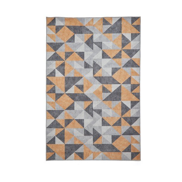 Skalbiamas ochros spalvos/pilkos spalvos kilimas 61x120 cm Coral Yellow&Grey – Think Rugs