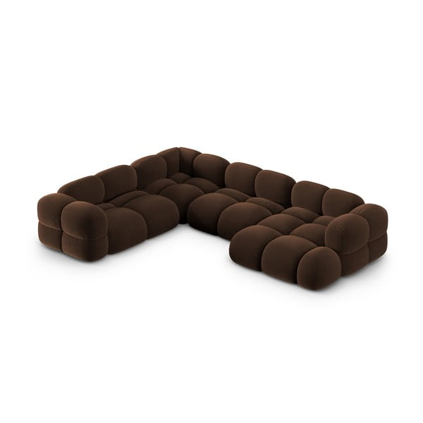 Tamsiai rudos spalvos iš velveto kampinė sofa (su kairiuoju kampu/„U“ formos) Loretto – Cosmopolitan Design