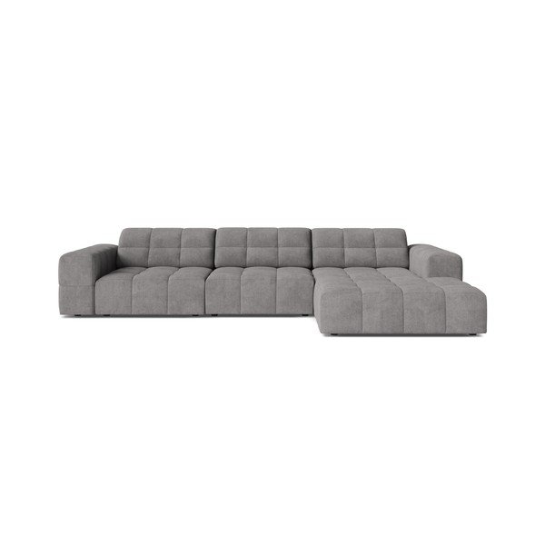 Pilkos spalvos kampinė sofa iš šenilinio audinio (su dešiniuoju kampu/su gultu) Chicago – Cosmopolitan Design