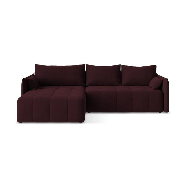 Bordo spalvos sulankstoma/su sandėliavimo vieta kampinė sofa (su kairiuoju kampu/su gultu) Moku – Makamii