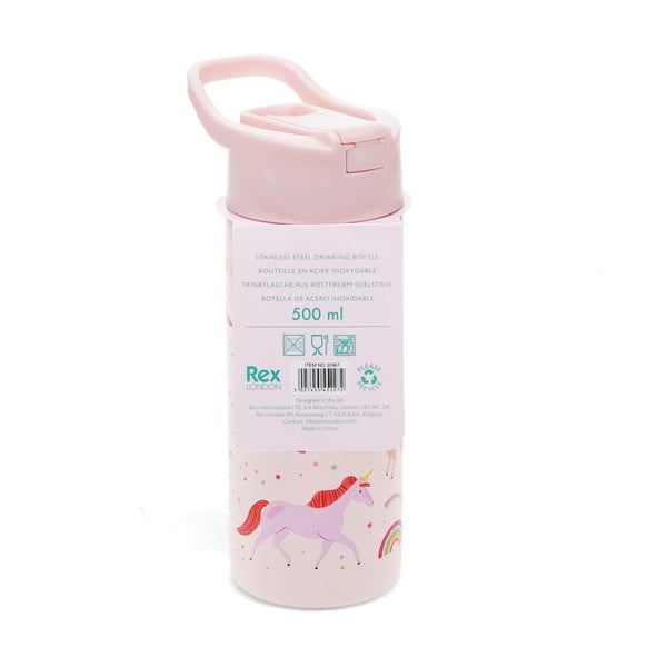 Šviesiai rožinės spalvos iš nerūdijančio plieno vaikiškas buteliukas 500 ml Unicorn – Rex London-image-4