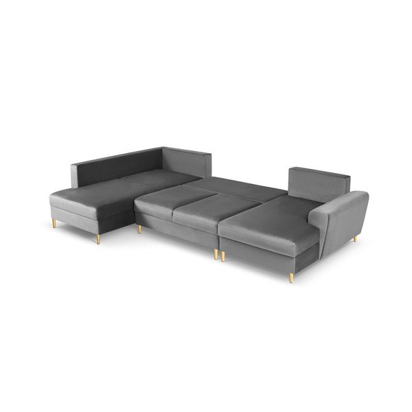 Šviesiai pilkos spalvos iš velveto sulankstoma/su sandėliavimo vieta kampinė sofa (su kairiuoju kampu/„U“ formos) Kyoto – Cosmopolitan Design-image-2