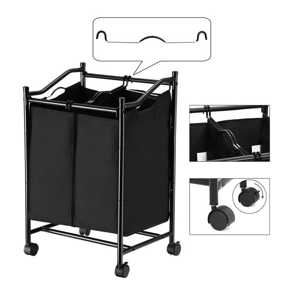 Juodas krepšys su ratukais ir 2 skalbinių segmentais Songmics-image-4