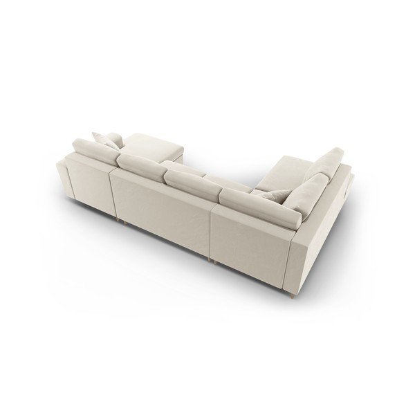 Smėlio spalvos iš velveto sulankstoma/su sandėliavimo vieta kampinė sofa (su kairiuoju kampu/„U“ formos) Kyoto – Cosmopolitan Design-image-4