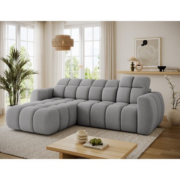 Pilkos spalvos kampinė sofa iš boucle (su kairiuoju kampu/su gultu) Fanito – ELTAP-image-3
