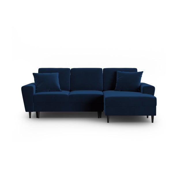 Mėlynos spalvos iš velveto sulankstoma/su sandėliavimo vieta kampinė sofa (su dešiniuoju kampu/su gultu) Kyoto – Cosmopolitan Design