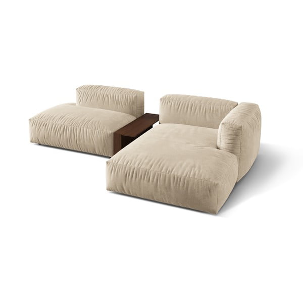 Smėlio spalvos iš velveto modulinė kampinė sofa (su dešiniuoju kampu/su gultu) Martina – Micadoni -image-3
