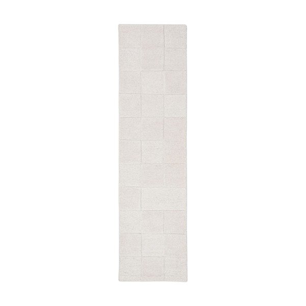 Rankų darbo dramblio kaulo spalvos iš vilnos kilimas 60x230 cm Checkerboard – Flair Rugs