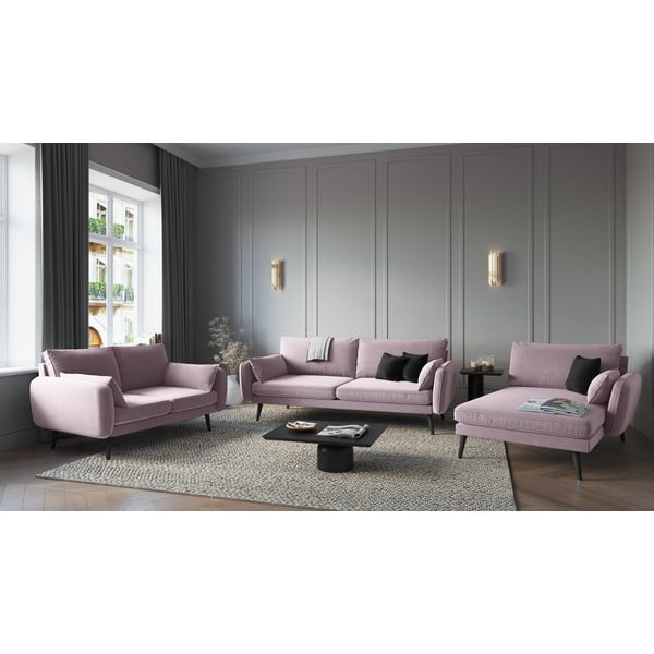 Šviesiai rožinė aksominė sofa su juodomis kojomis Kooko Home Lento, 158 cm-image-1