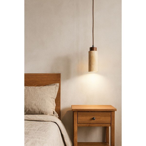 Smėlio spalvos kabantis šviestuvas ø 6,5 cm su akmens gaubtu Selma – Opviq lights-image-2