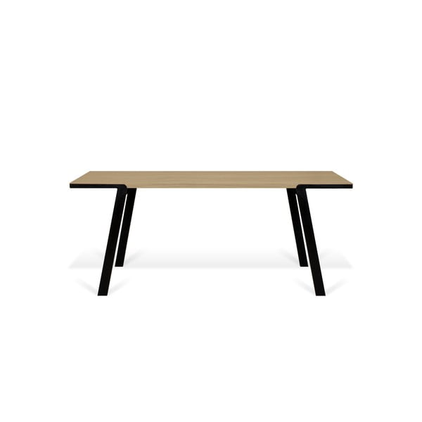 Valgomojo stalas su ąžuoliniu stalviršiu ir juodomis kojomis TemaHome Drift, 180 x 90 cm