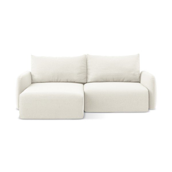 Kreminės spalvos sulankstoma/su sandėliavimo vieta kampinė sofa iš velveto (su kairiuoju kampu/su gultu) Kalena – Makamii