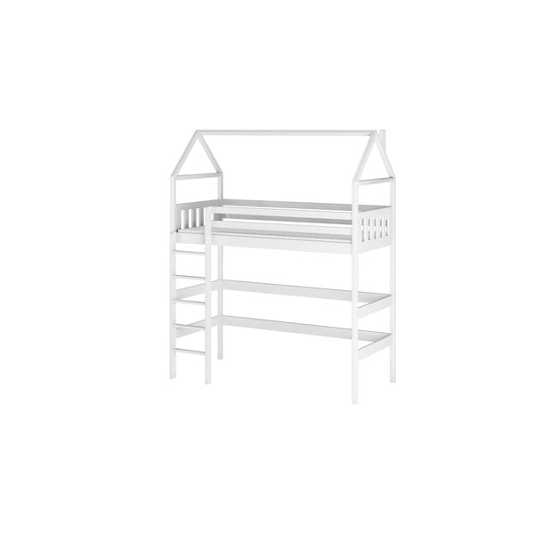 Baltas namelis / pakeliama vaikiška lova iš pušies medienos 90x200 cm Gloria - Lano Meble