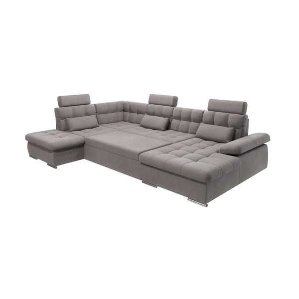 Pilkos spalvos sulankstoma/su sandėliavimo vieta kampinė sofa (su kairiuoju kampu/„U“ formos) Merkur – Ropez-image-2