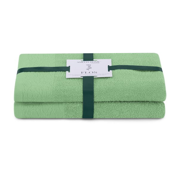 Šviesiai žalios spalvos iš frote audinio iš medvilnės vonios rankšluosčių rinkiniai 2 vnt. Flos – Restilo