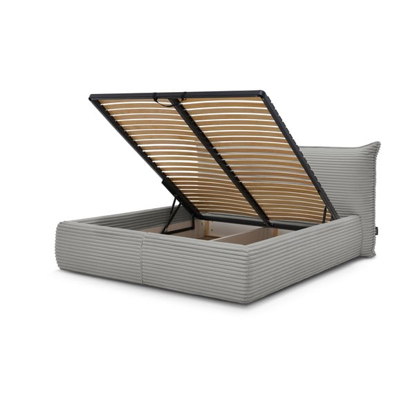 Dvigulė lova pilkos spalvos audiniu dengta su sandėliavimo vieta su lovos grotelėmis 160x200 cm Jade – Bobochic Paris-image-3