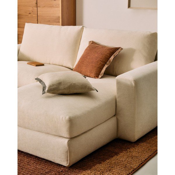 Smėlio spalvos kampinė sofa iš šenilinio audinio (su dešiniuoju kampu/su gultu) Alea – Kave Home-image-1