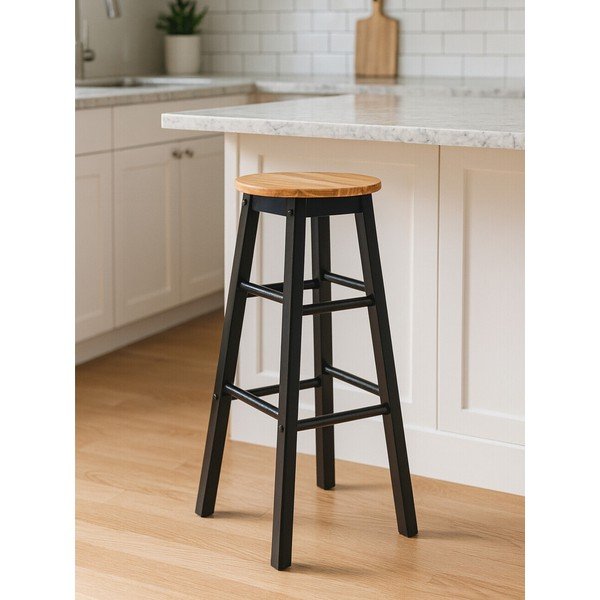 Juodos spalvos/natūralios spalvos iš kaučiukmedžio masyvo baro taburetė (sėdynės aukštis 74 cm) Chester – Premier Housewares-image-1
