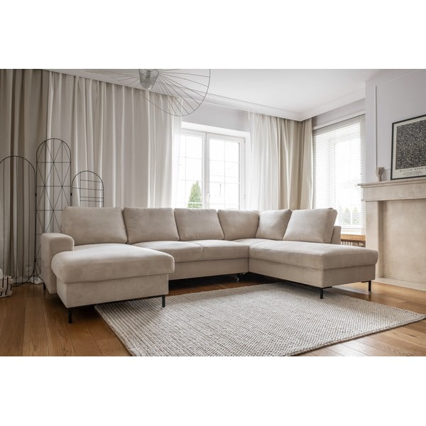 Iš kordinio velveto sulankstoma kampinė sofa smėlio spalvos (su dešiniuoju kampu) Lofty Lilly – Miuform-image-3
