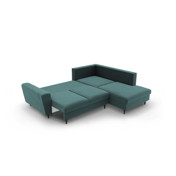 Smaragdinės spalvos iš velveto sulankstoma/su sandėliavimo vieta kampinė sofa (su dešiniuoju kampu/„L“ formos) Kyoto – Cosmopolitan Design-image-4
