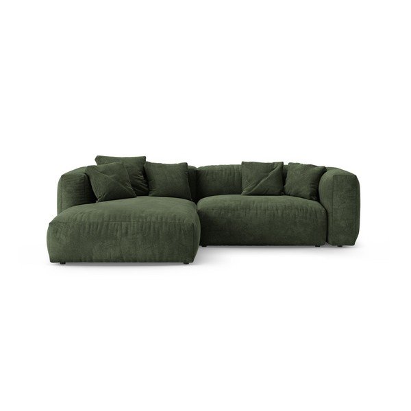 Žalios spalvos sulankstoma modulinė kampinė sofa iš velveto (su kairiuoju kampu/su gultu) – Micadoni 