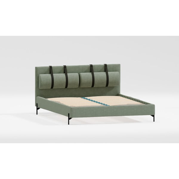 Dvigulė lova žalios spalvos audiniu dengta su lovos grotelėmis 140x200 cm Tulsa – Ropez