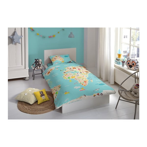 Medvilninė vaikiška patalynė "Good Morning World Map", 140 x 200 cm-image-1
