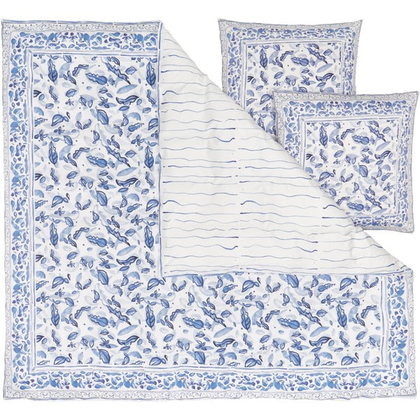 Mėlynai balta patalynė iš medvilnės satino Westwing Collection, 200 x 200 cm