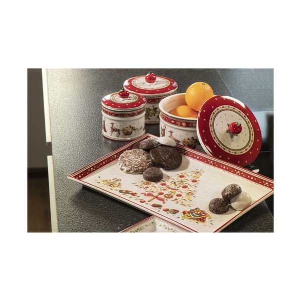 Raudonos ir smėlio spalvos porcelianinė lėkštė su kalėdiniu motyvu Villeroy & Boch, 40 x 27,5 cm-image-2