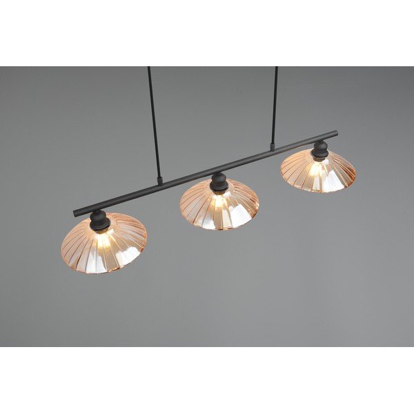 Juodos spalvos/gintarinės spalvos iš metalo kabantis šviestuvas su stiklo gaubtu Eluna – Reality-image-3