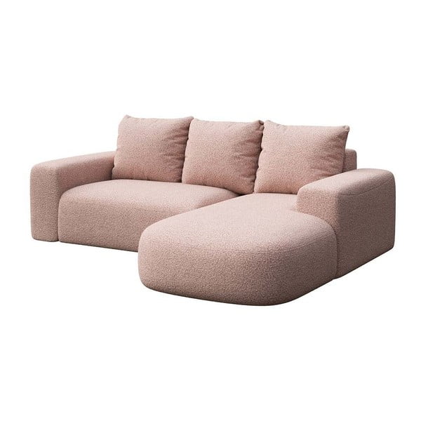 Rožinės spalvos iš boucle kampinė sofa (su dešiniuoju kampu/su gultu) Monce – Rodier-image-2