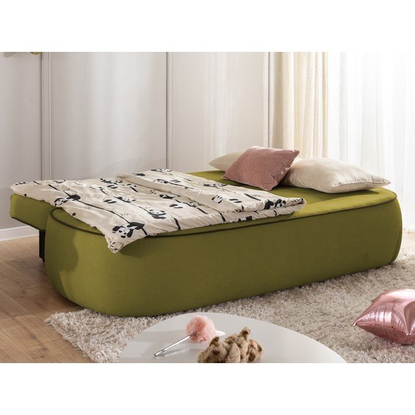 Žalios spalvos/tamsiai žalios spalvos sulankstoma/su sandėliavimo vieta vaikiška sofa iš velveto 210 cm Saga – Ropez-image-3