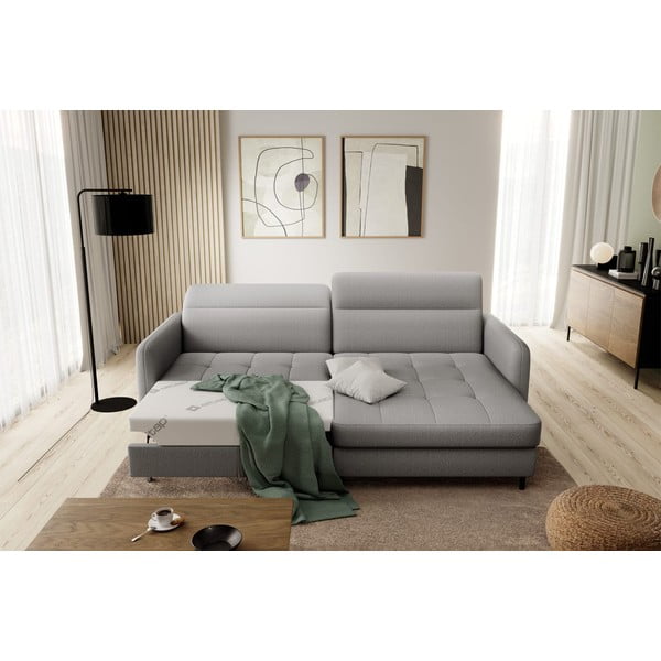 Pilkos spalvos iš velveto sulankstoma/su sandėliavimo vieta kampinė sofa (su dešiniuoju kampu/su gultu) Gomsi – ELTAP-image-1