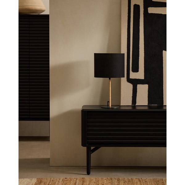 Juodos spalvos stalinis šviestuvas (aukštis 45 cm) su tekstiliniu gaubtu Pina – Kave Home-image-1