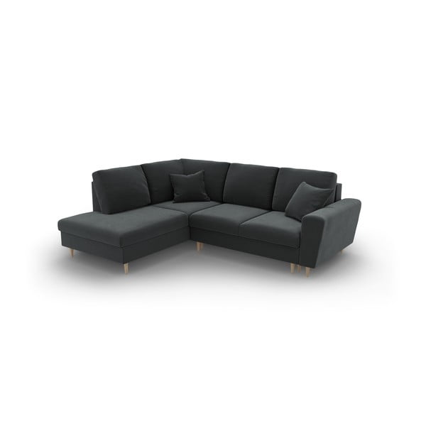 Tamsiai pilkos spalvos iš velveto sulankstoma/su sandėliavimo vieta kampinė sofa (su kairiuoju kampu/„L“ formos) Kyoto – Cosmopolitan Design-image-1