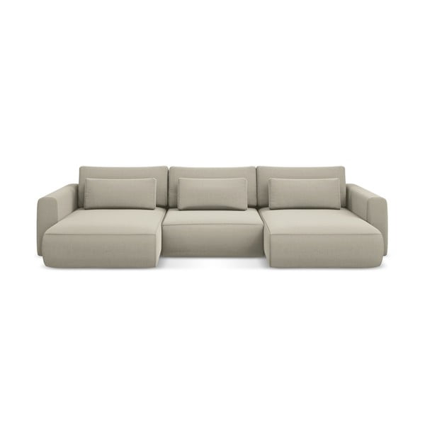 Smėlio spalvos iš velveto sulankstoma/su sandėliavimo vieta kampinė sofa („U“ formos) Kapua – Makamii