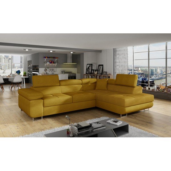 Geltonos spalvos sulankstoma/su sandėliavimo vieta kampinė sofa (su dešiniuoju kampu/„L“ formos) Anton – ELTAP-image-3
