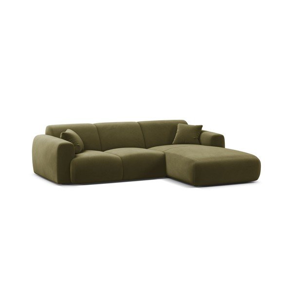 Khaki spalvos kampinė sofa iš velveto (su dešiniuoju kampu/su gultu) Molino – Micadoni 