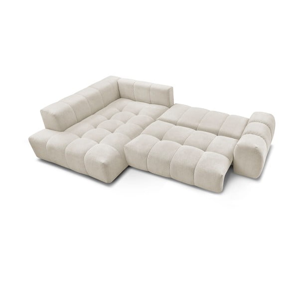 Baltos spalvos iš šenilinio audinio sulankstoma/su sandėliavimo vieta kampinė sofa (su kairiuoju kampu/„L“ formos) Everest – Bobochic Paris-image-4