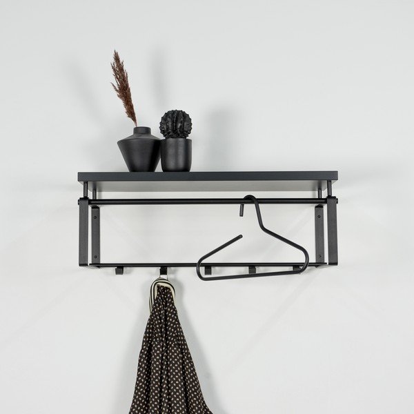 Juodos spalvos iš metalo sieninė lentyna su lentyna 70 cm Rex – Spinder Design-image-3