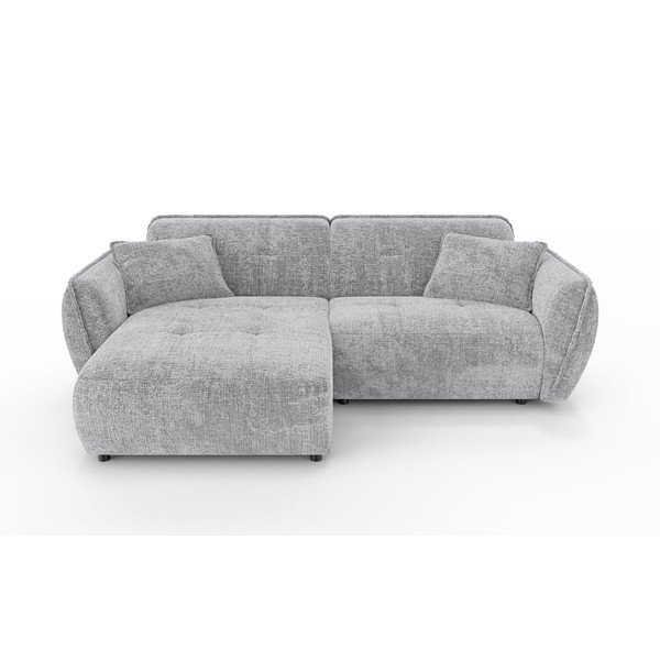 Šviesiai pilkos spalvos kampinė sofa iš šenilinio audinio (su kairiuoju kampu/su gultu) Nelia – Ropez