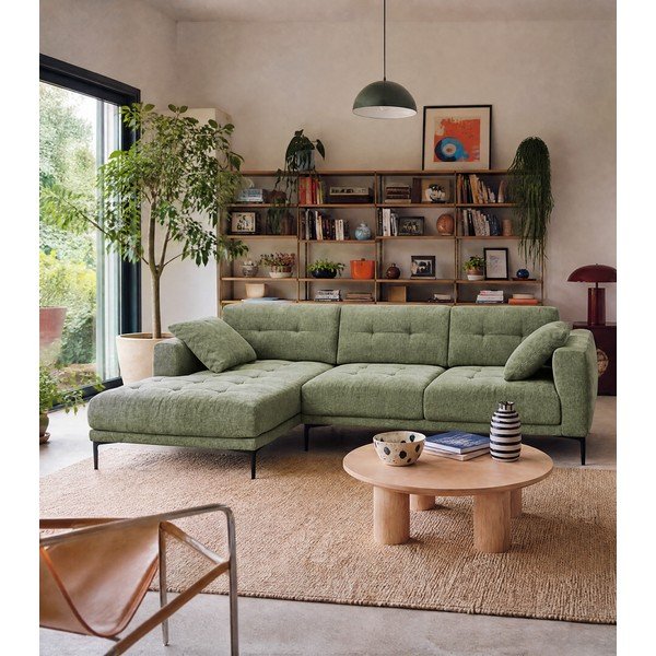 Žalios spalvos kampinė sofa (su kairiuoju kampu/su gultu) Bemy – Micadoni -image-1