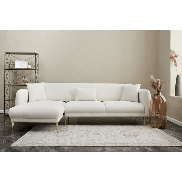 Baltos spalvos kampinė sofa (su kairiuoju kampu/su gultu) Simena – Balcab Home-image-2